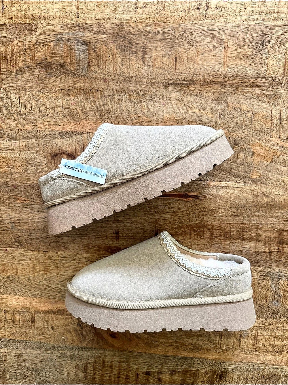 Cushionaire Genuine Suede Platform Slippers in Beige